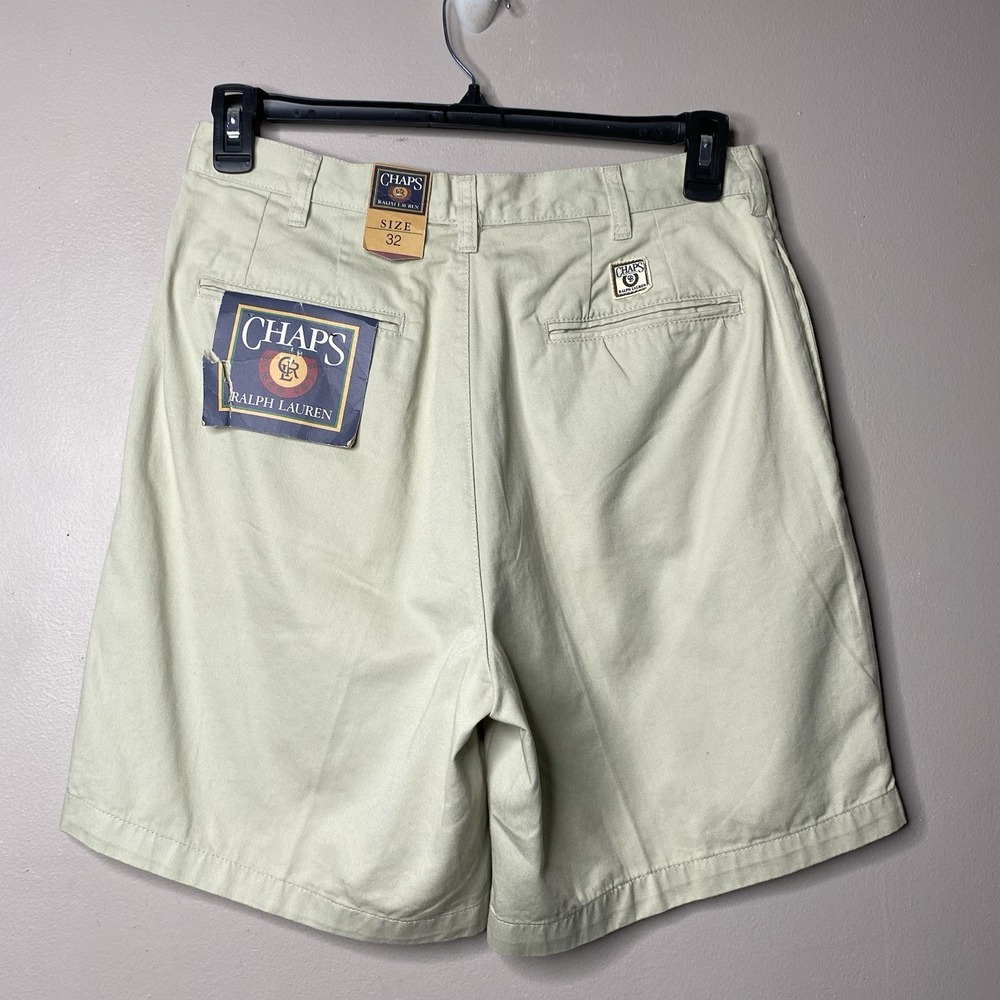 VTG Chaps Ralph Lauren Mens Sz 32 Cotton Chino Shorts Pleated Beige